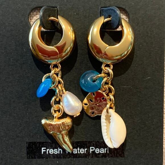 NWT J. Crew Gold/Pearl/Shell Beachcomber Mismatched Earrings - Picture 6 of 8